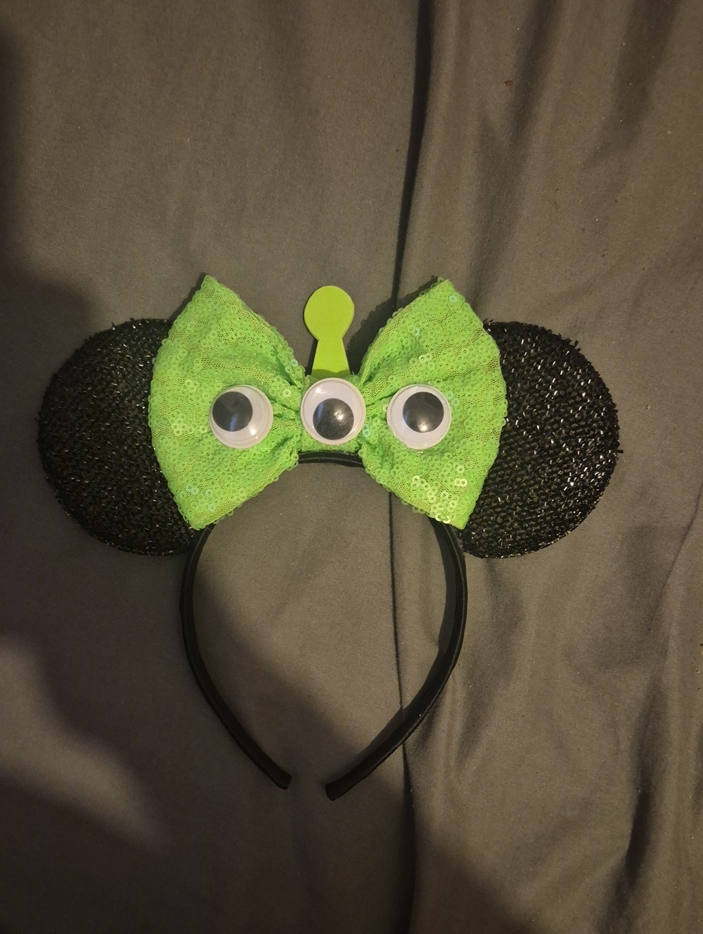 Green Sequin Alien Bow Minnie Ear Headband